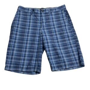Banana Republic Mens Shorts Size 32 Blue Plaid Emerson Short Bermuda Zip Fly